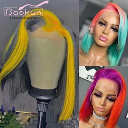 13x4 Grey Highlight Bob Wig Lace Front Human Hair Wigs Blue Green Short 13x6 HD Lace Frontal Wig Transparent Lace Wigs For Women