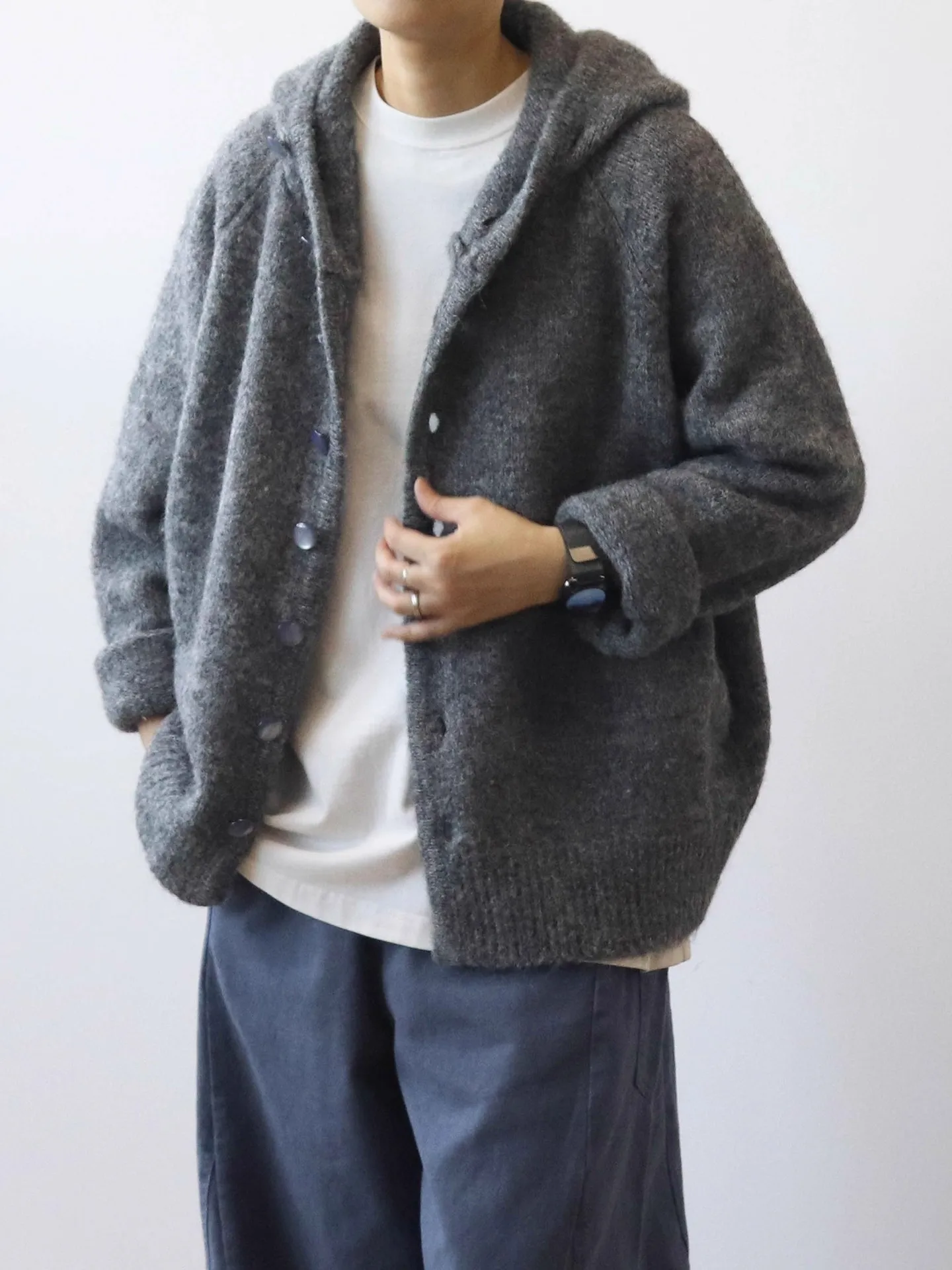 

MRBOXX Осенний плотный вязаный свитер в японском ретро-стиле с капюшоном, повседневный свободный кардиган унисекс