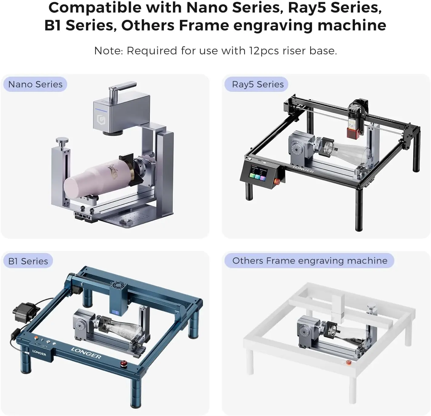 Rotary Roller Series,Rotary Chuck for RAY5/B1/Nano,Other Frame Engraving Machines(Must with 12Pcs Risers),Y-Axis Rotary for Engr