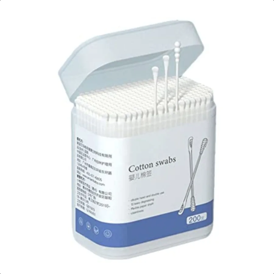 Kisangel 200 Pezzi Tamponi di Cotone per Bambini Bastoncini di Cotone Double End Detergenti per le Orecchie in Cotone Tamponi di Sicurezza Bastoncini di Pulizia per L'orecchio Naso Cle