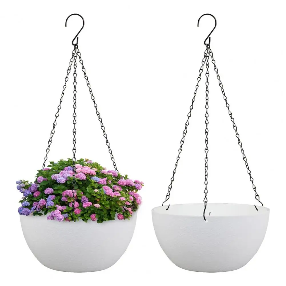 Indoor Outdoor Plant Hanging Basket Plastic Hanging Planters with Adjustable Chains Drainage Holes Round Baskets for Indoor