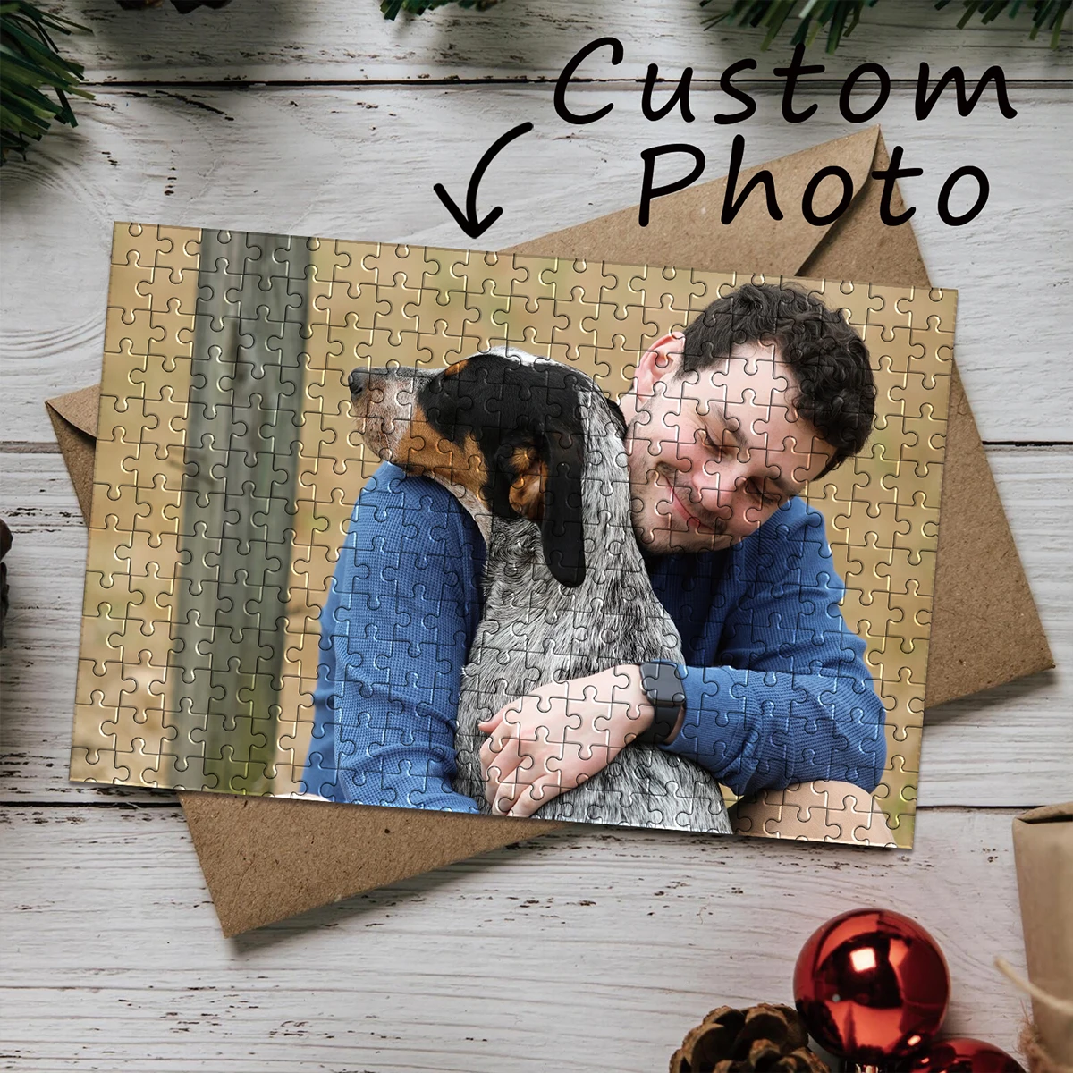 35/150/300/500/1000pcs The gentleman holding a dog Custom Picture Personalised Decompression Puzzles Jigsaw puzzle
