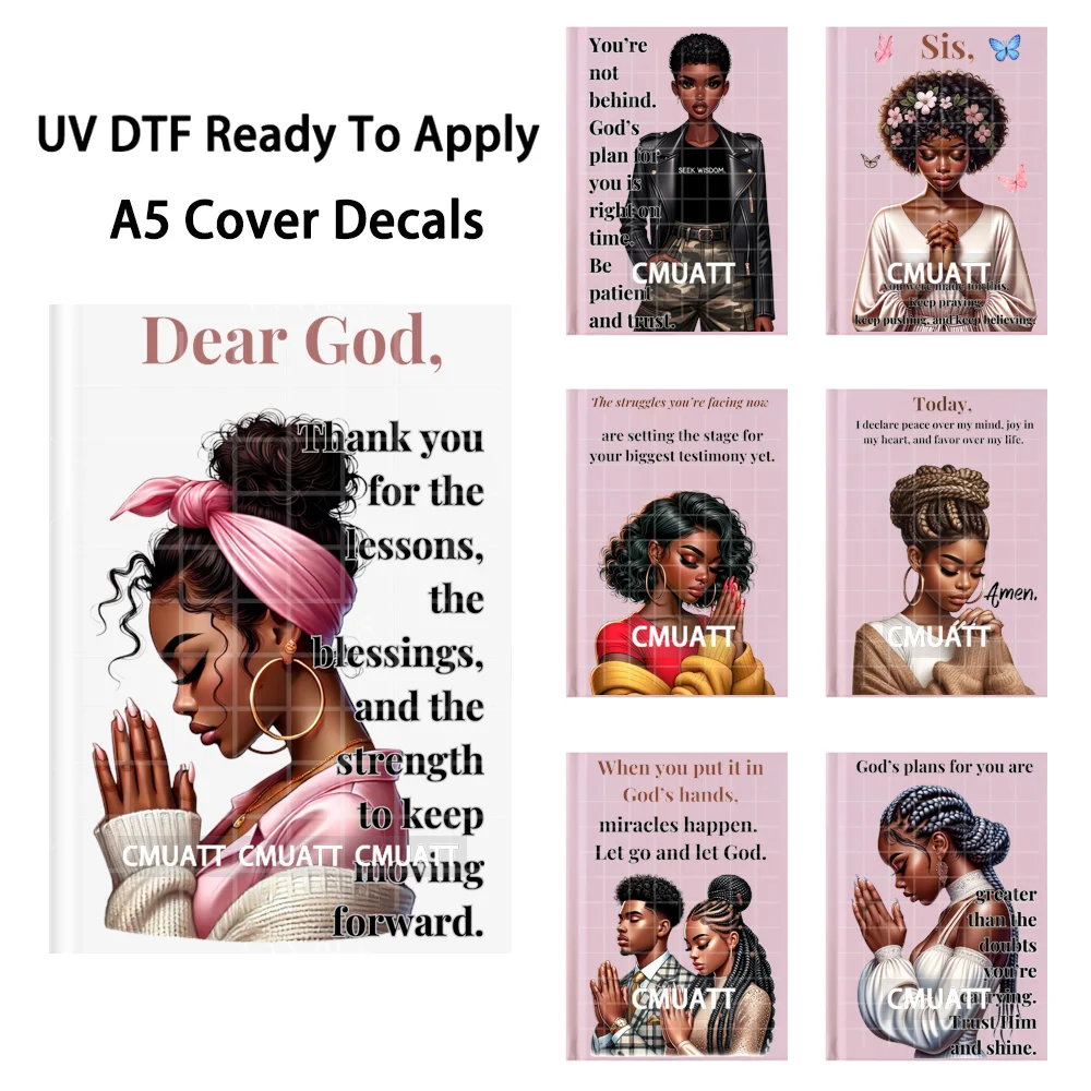 

Jesus Faith Christian Afro Girls A5 Notebook UV DTF Wraps Ready To Apply Waterproof Transfer Stickers Decals For Journal Cover