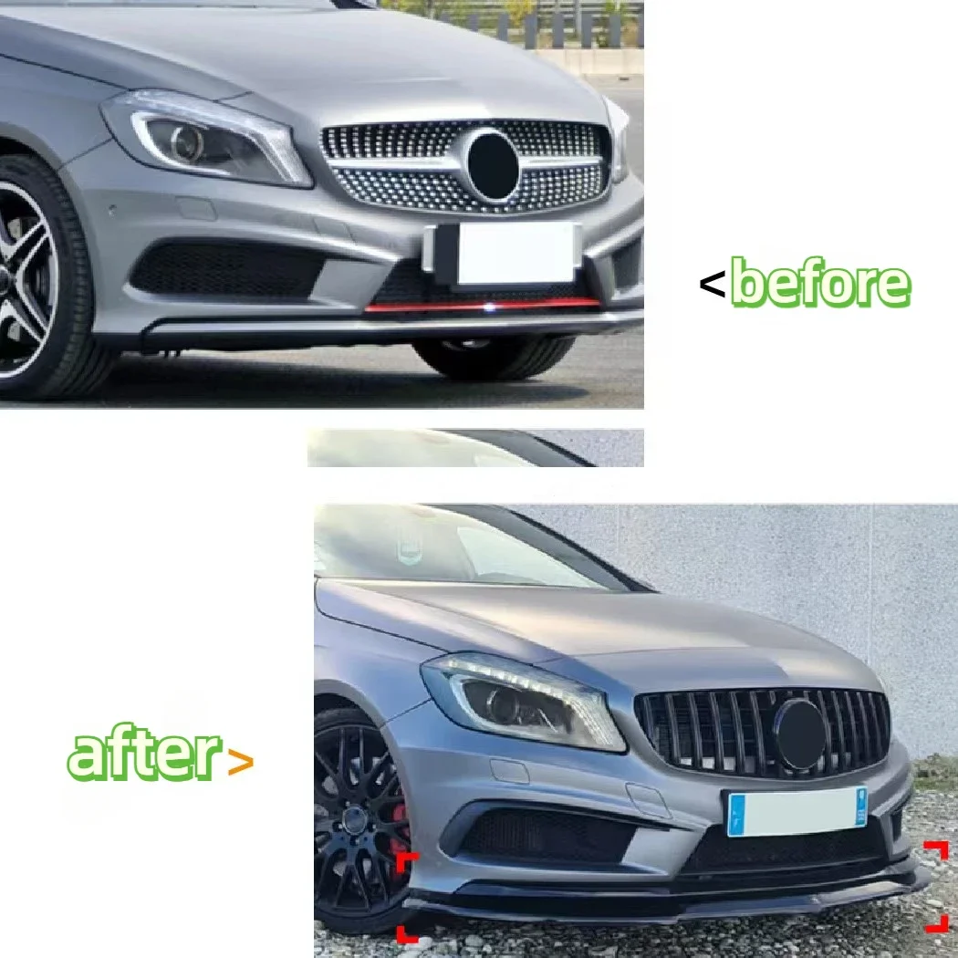 For Mercedes Benz A Class W176 A200 A260 A45 AMG 2013-2018Car Front Bumpers Lip Spoiler Glossy Black body kit Accessories Tuning