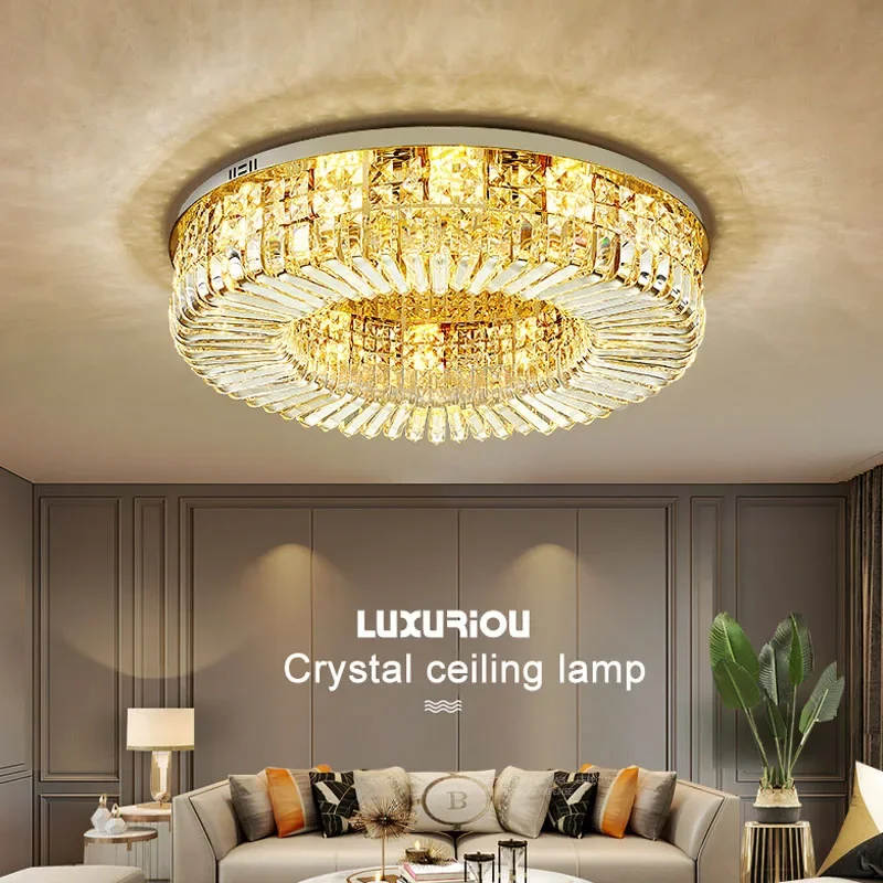 Modern Golden Ceiling Light Luxury Crystal Led Luster Round Chandelier Lamp Home Decoration Villa Bedroom Dining Living Room