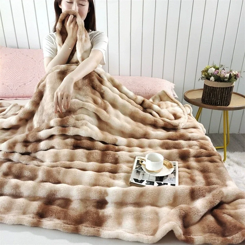 Extra Soft Fuzzy Faux Fur Throw Blanket for Sofa Mink Plush Leopard Throws Comfortable Cozy Warm for Bed and Couch Decoration