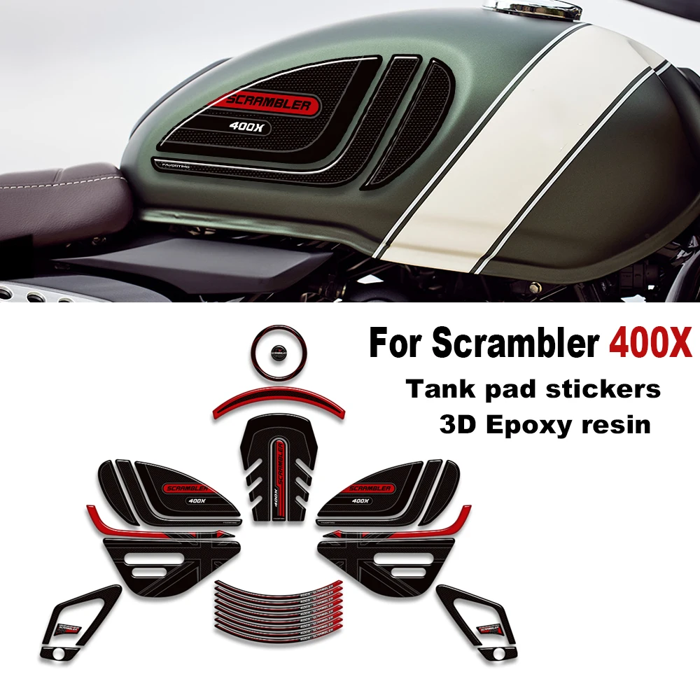 

3D resin Motorcycle Tank cap tank pad protector stickers wheel mudguard decals kit For Triumph Scrambler 400X 400 X 2025-