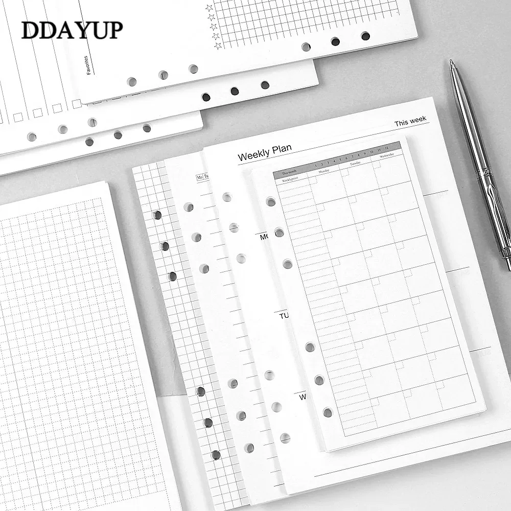 A5 A6 Loose Leaf Notebook Refill Spiral Binder Inner Page Diary Weekly Monthly Planner To Do List Line Dot Grid Inside Paper