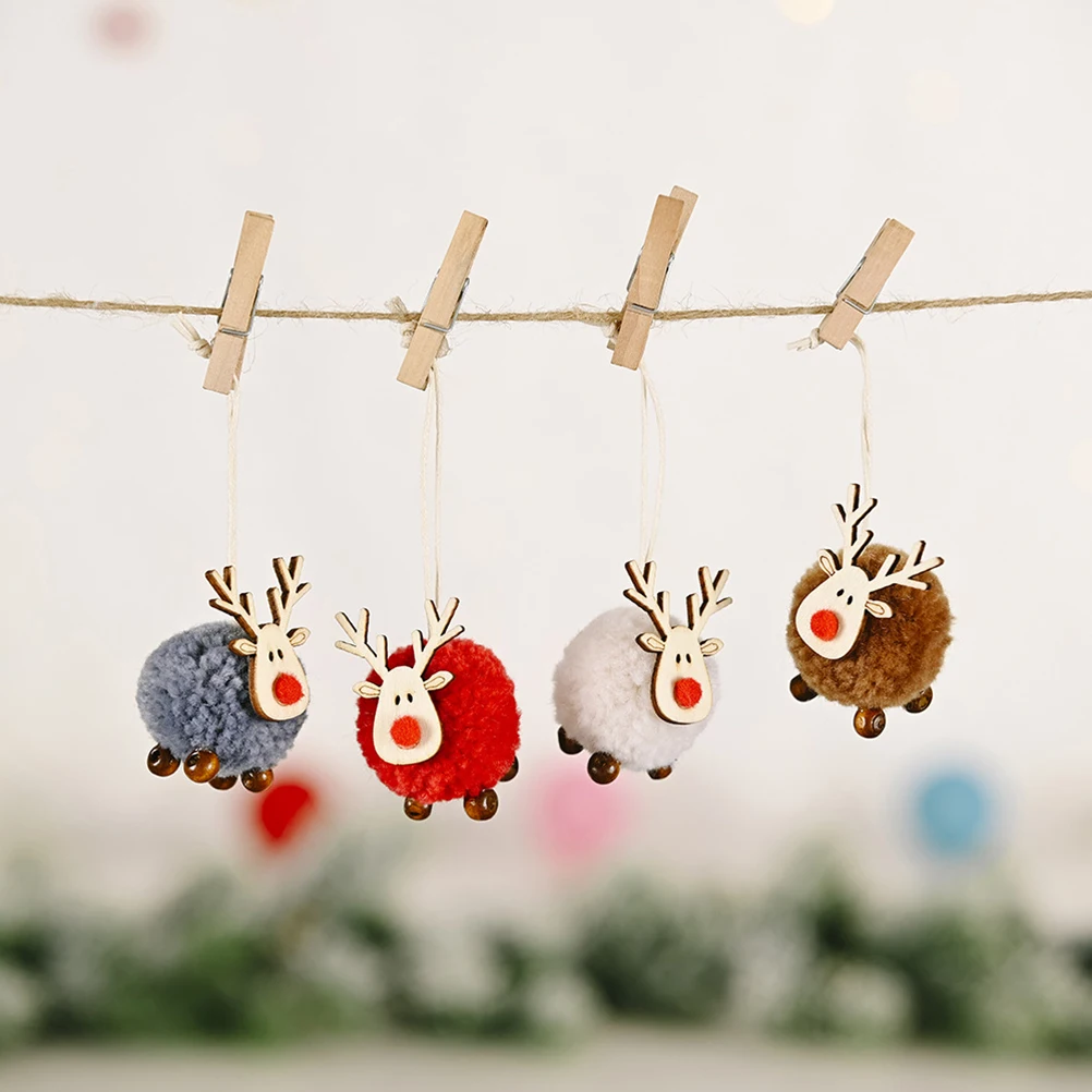 

4Pcs Mini Christmas Tree Elk Pendants Felt Wood Doll Hanging Decorations for Party