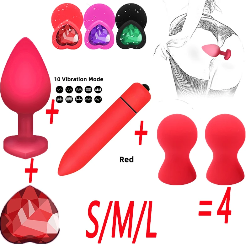 

4 Pcs/set Adult Silicone Anal Plug Dildos Bullet Vibrator Butt Plugs Sex Toys Women Men Gay Prostate Massager Anal Masturbating