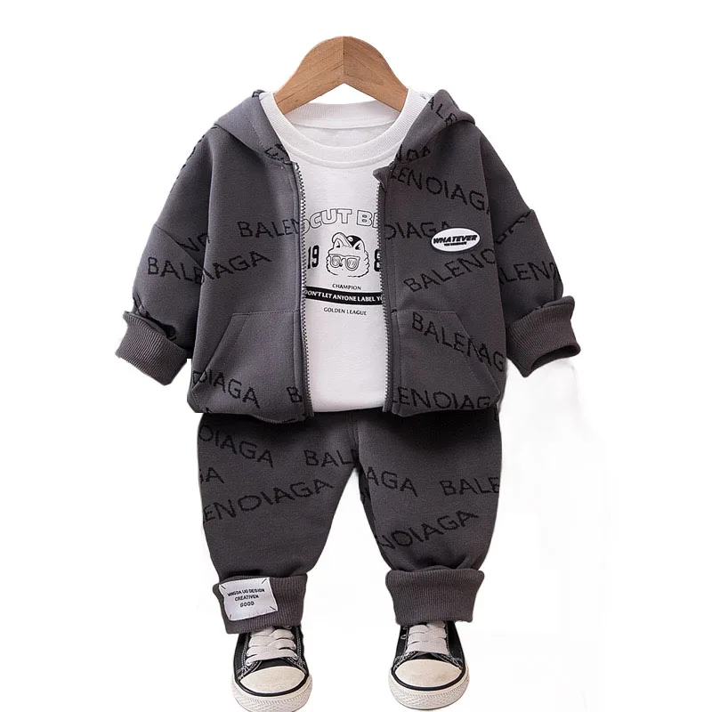 Kids Outfits 2024 New Autumn Baby Boy Clothes 12 To 18 Months Casual Letter Hooded Jackets + T-shirts + Pants Boys Tracksuit Set