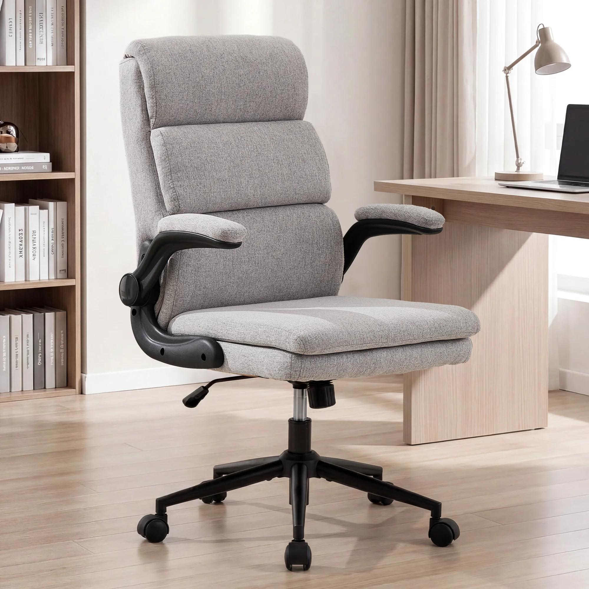 TCGBKAF Ergonomic Executive Desk Office Chair, Height Adjustable Swivel Computer Chair with Flip-up Armrests and Wheels, Suitable for Home & Office