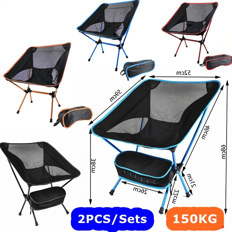 

2x Folding Camping Chairs Detachable Portable Bench Stool Fishing Chair Ultralight Outdoor Tourist Hiking Moon Chair Space Chair