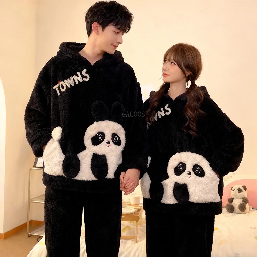 Pijamas gruesos de lana para parejas, ropa de dormir de gran tamaño para el hogar, conjunto de invierno, nuevo pijama largo de felpa que puede usar al aire libre, pijamas para hombres y mujeres