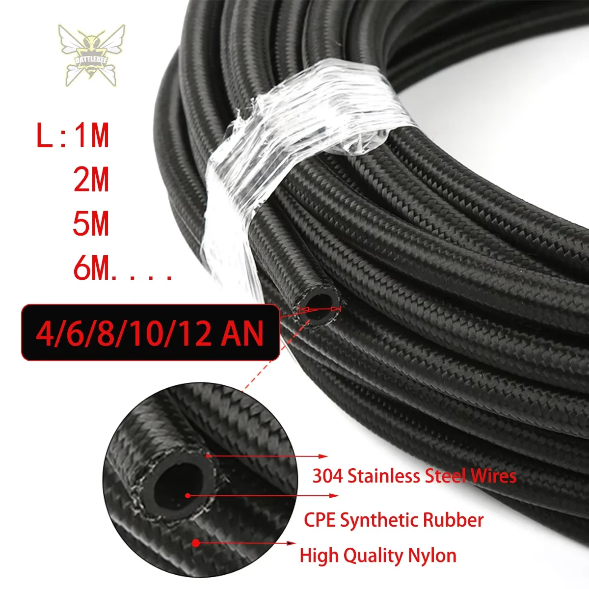 

1M 3M 5M 6M Racing Fuel Hose Oil Gas Line AN4 AN6 AN8 AN10 Hose Line Pipe Tube Cooler Nylon Stainless Steel Braided CPE Rubber