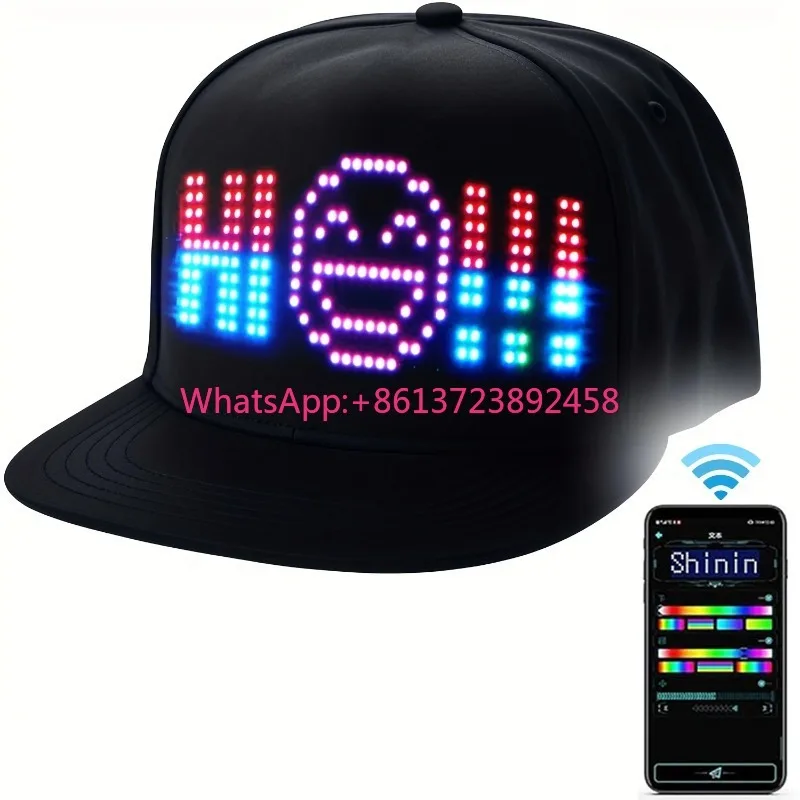 LED hat, multilingual APP controls DIY editing to light cool hats (words, music, images, drawings),  party music festival dance