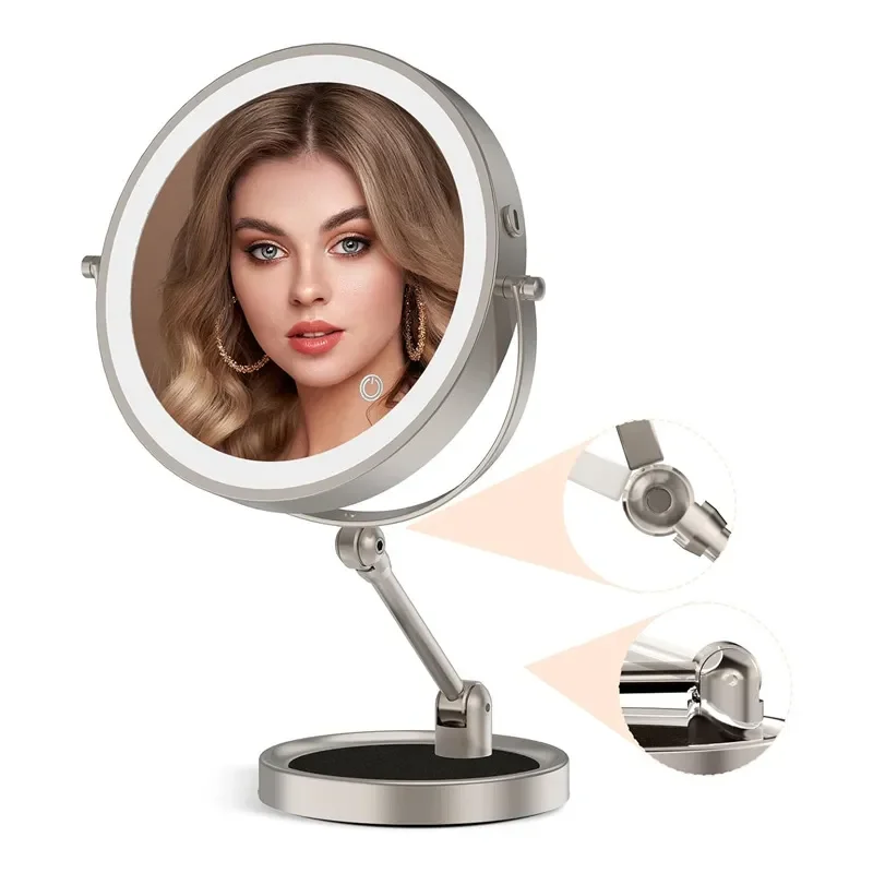 10X Magnifying Makeup Mirror Double Sided LED Light Folding Desktop Vanity Mirror for Beauty Dressing Table Portable Cosmetic