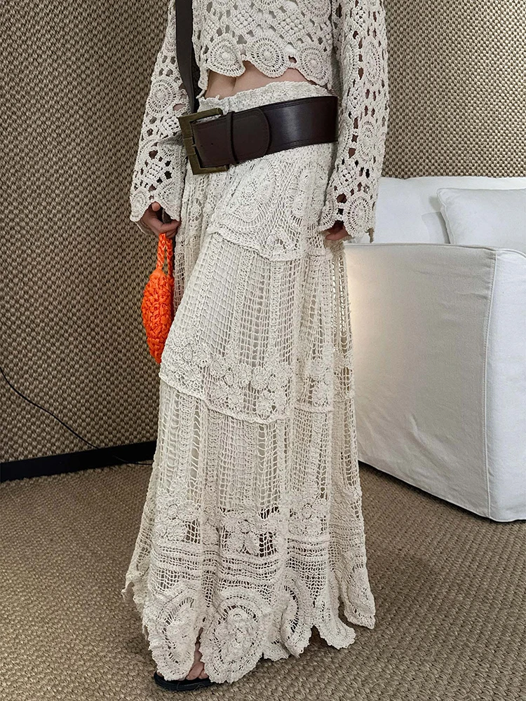 FANAN Solid Lace Design High Waist Skirts For Women A-line Office Lady Minimalism Skirt Office Lady Clothing 2026 Spring New