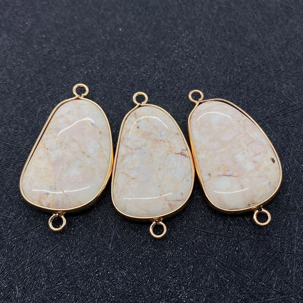 Exquisite Natural Colorful Imperial Stone Polished Irregular Oval Electroplated Double-Hole Edged Pendants DIY Jewelry Materials