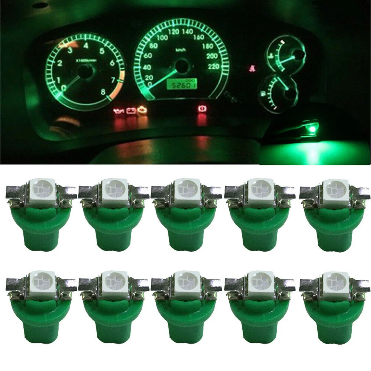 50Pcs T5 B8 5D 5050 SMD Car LED Dashboard Side Light 12V Center Console Shifter Lamp A/C Panels Lamp Auto Interior Accessories