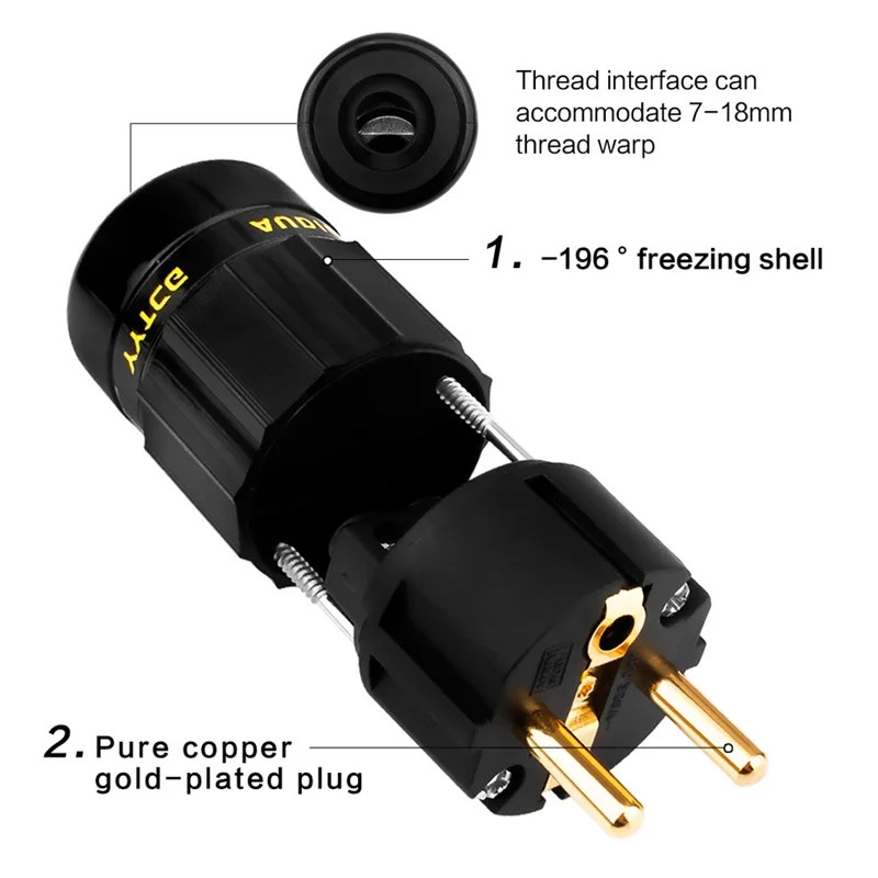 YYTCG G2 1pair 24K Gold Plated EU European Schuko Power Connector IEC Plug High quality EU Power Plug - Image 2
