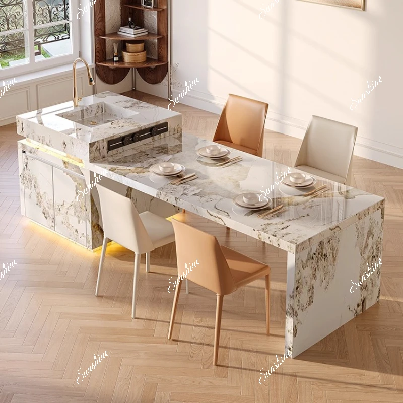 Retractable slate island, dining table, bar integrated kitchen, multi-functional household center guide