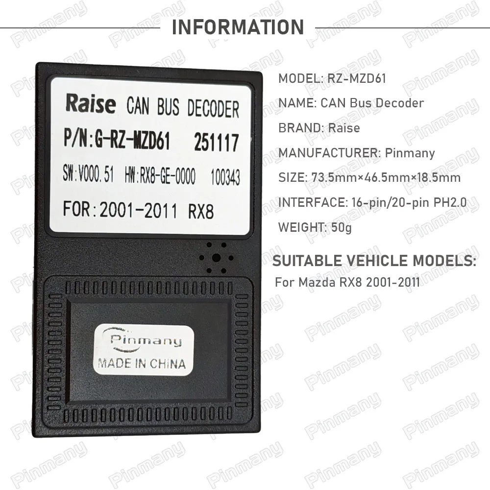 Pinmany Car Radio CAN Bus Decoder RAISE G-RZ-MZD61 Black Box for Mazda RX8 2001-2011