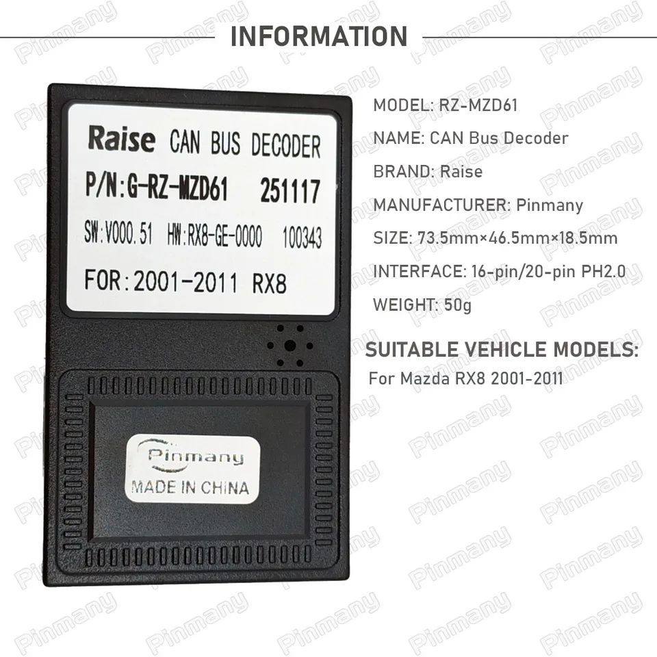 Pinmany Car Radio CAN Bus Decoder RAISE G-RZ-MZD61 black box for