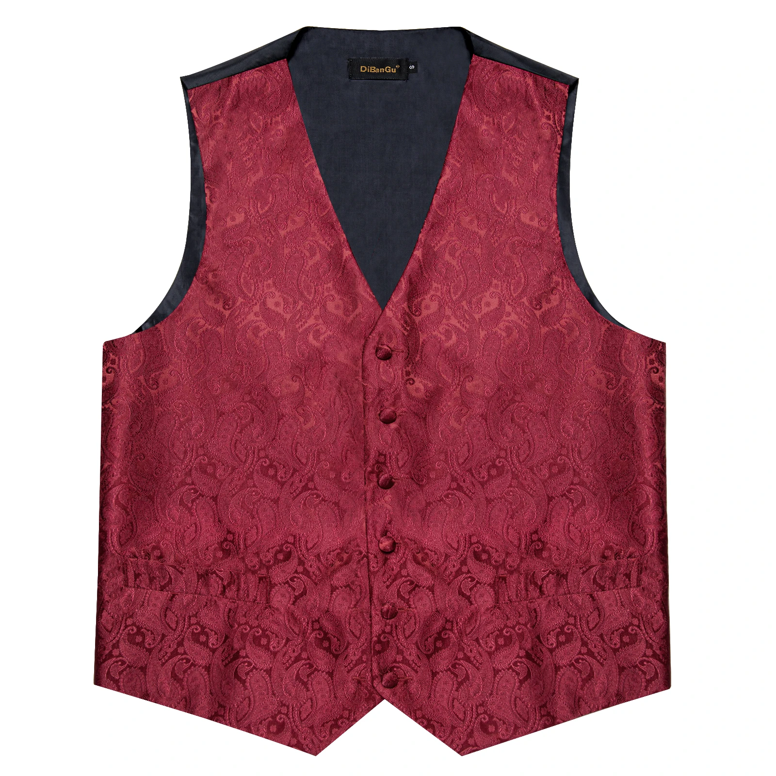 Wedding Classic Red Paisley Dress Vest for Man Fashion V-neck Luxury Men\'s Business Waistcoat Bowtie Pocket Square Cufflinks Set