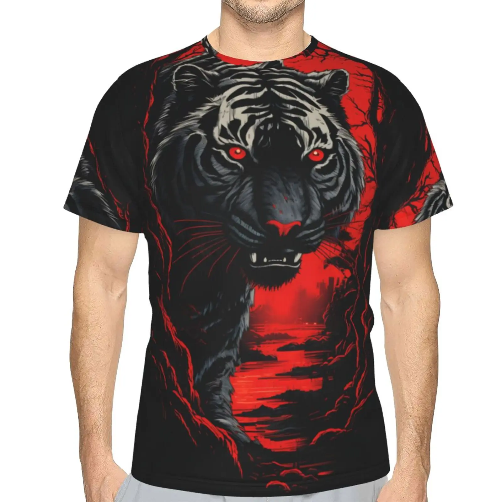 Retro Animal Rose Tiger 3d Print T-Shirt Fashion Short Sleeve Top Fitness T Shirt For Men