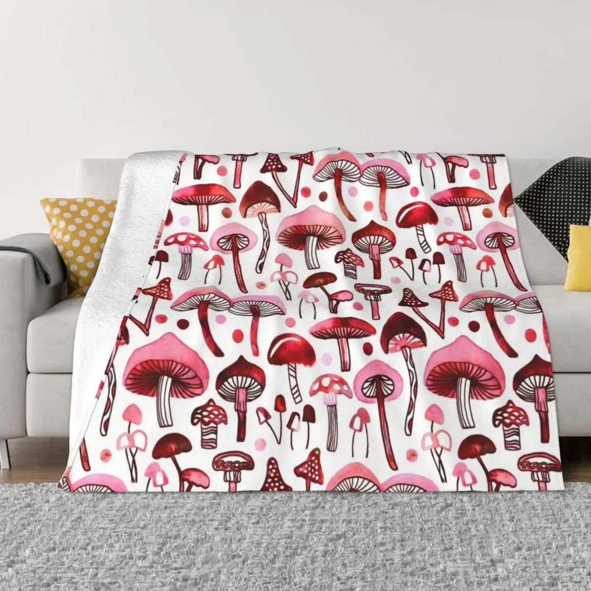 

Pink Mushrooms Throw Blanket Summer Beddings Bed covers Blankets