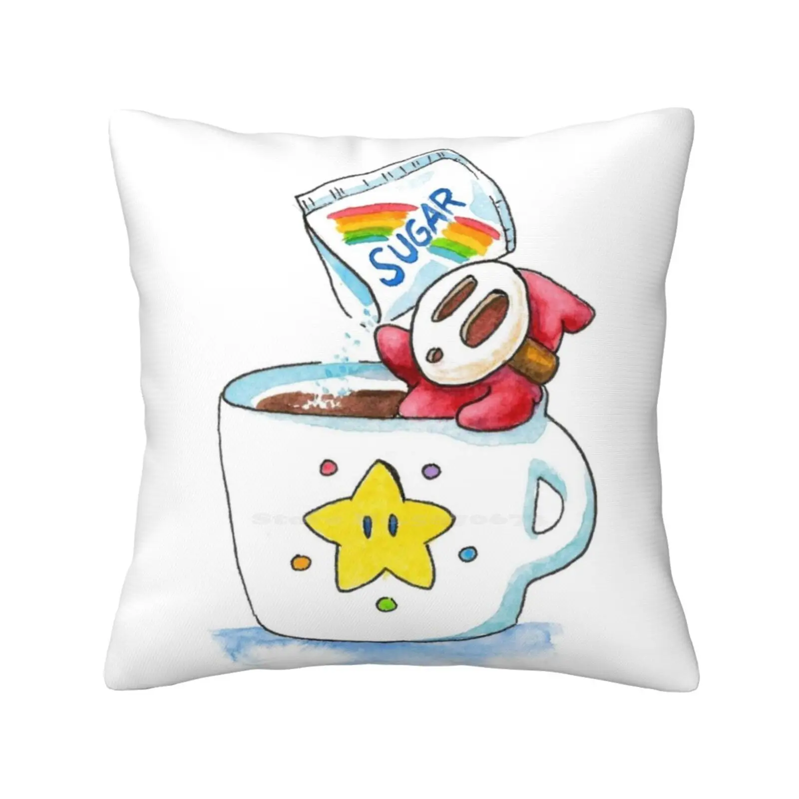 Shyguy's Favorite Coffee Pillow Cover Hug Pillowcase Shyguy Coffee Espresso Latte Fan Art Geek Nerd Retro Game Retro Gaming