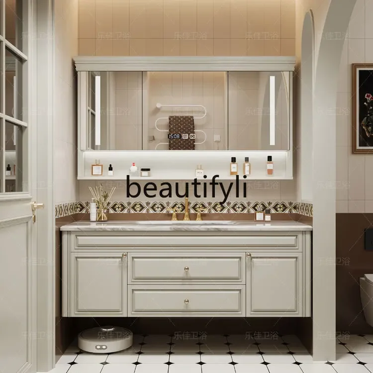 

Oak American bathroom cabinet Solid wood antique French bathroom hanging cabinet Toilet washstand Modern hand washbasin cabinet