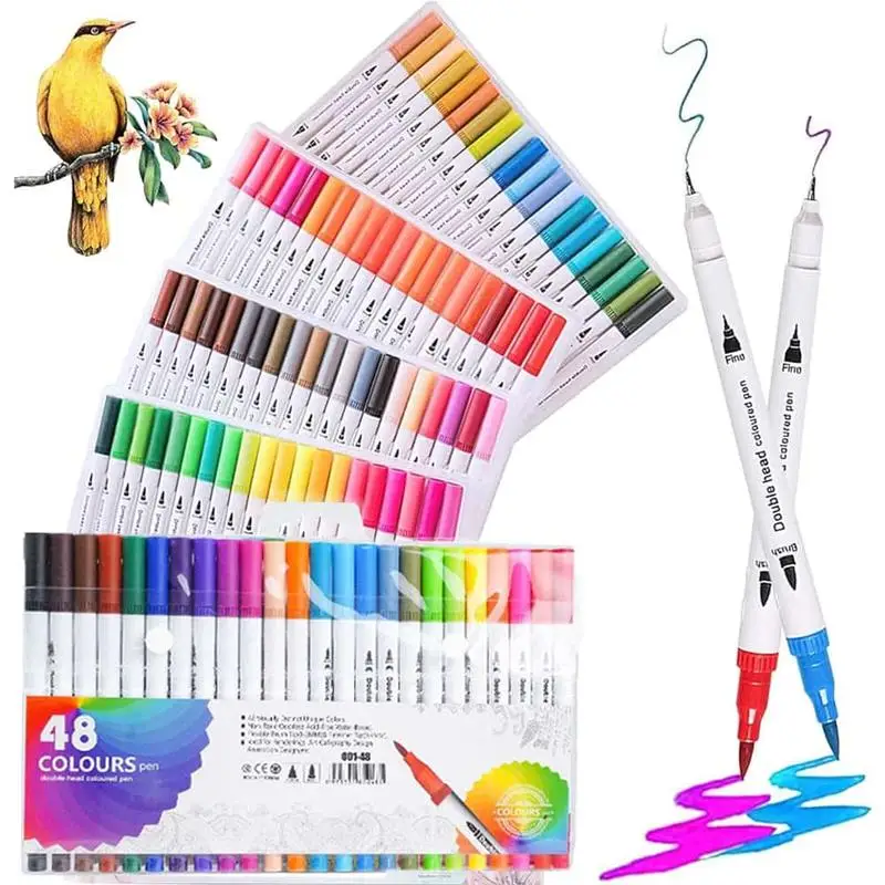 

12-48 Colors Art Marker Set Dual Brush Tip Fine Tip Watercolor Pen Journaling Letter Drawing Marker School Supplies Non-Toxic