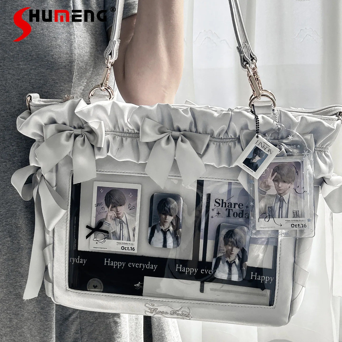 

Original Sweet Cool Ita Bag Female Students Portable Satin Shoulder Bag Large Capacity Bow Crossbody Totes 14-inch Computer Bag