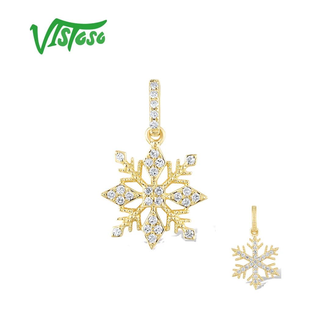 

VISTOSO Pure 14K 585 Yellow Gold Pendant For Women Sparkling Diamonds Snowflake Christmas Season‌ Gift Fashion Fine Jewelry