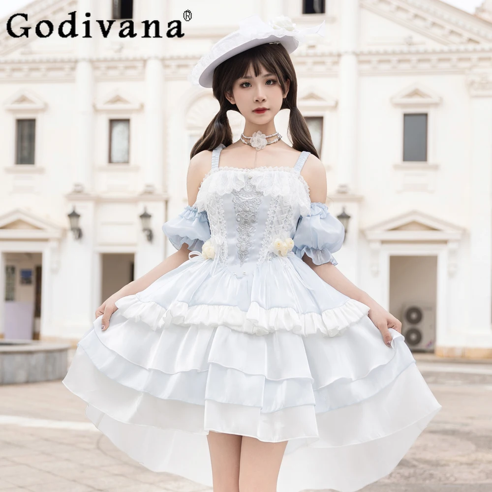 

2025 New Sweet Girl Japanese Original Lolita Strap JSK Dress Lace Trim Cute Princess Style Puffy Unique Dresses