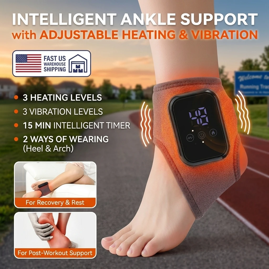Electric Foot Ankle Massager 3 Mode Hot Compress Vibration Massage Support Ankle Brace Protector Wireless Plantar Fascia Foot Relax
