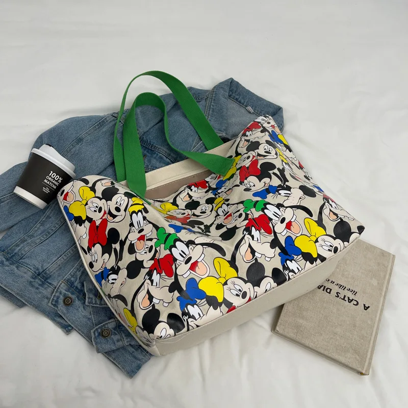 Cartoon Mickey And Minnie Printing Canvas Handbags New High Capacity One Shoulder Shopping Bags Women Cute Simple Casual Totes