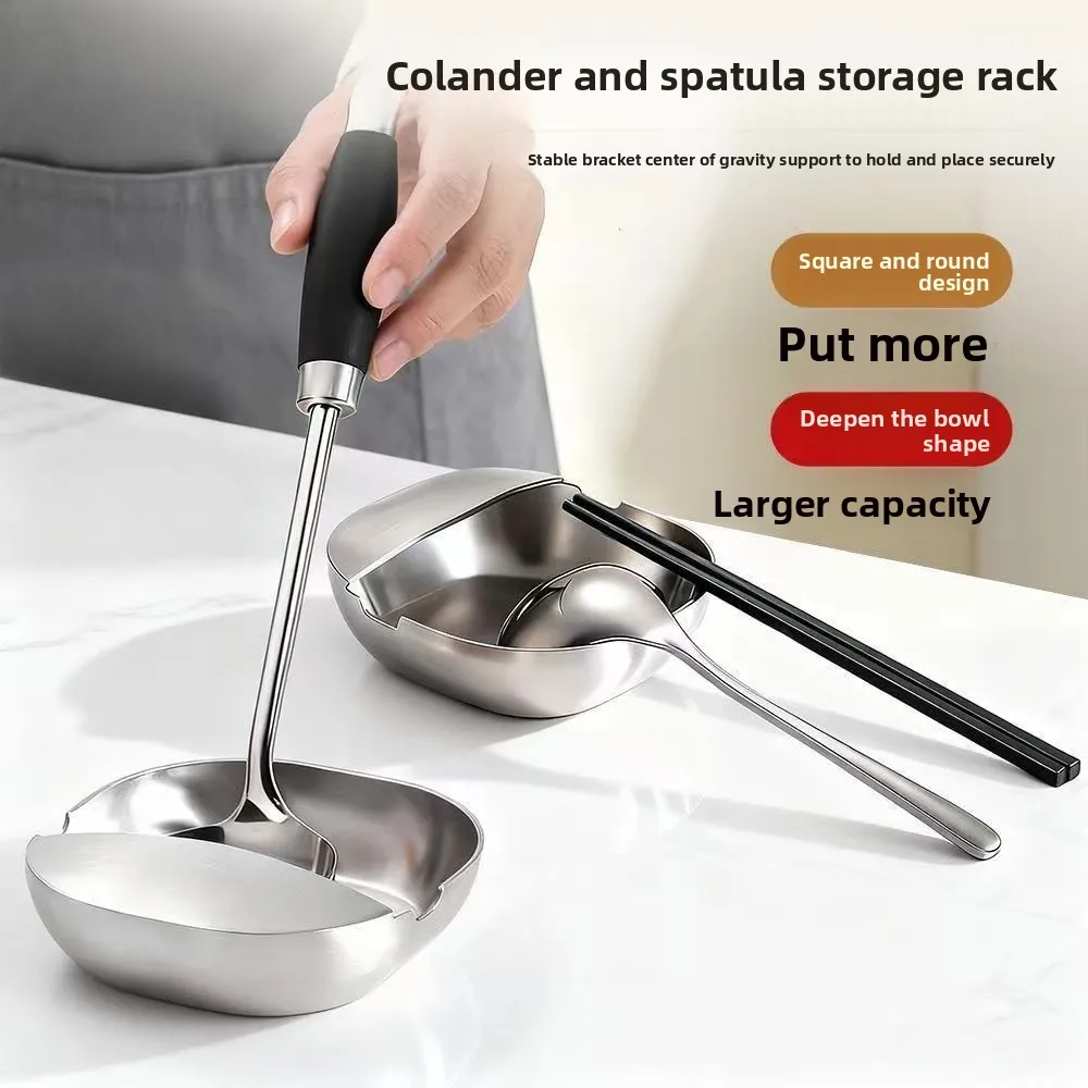 Portable Stainless Steel Ladle Rack Self-Standing Stable Spoon Tray Kitchen Storage Rack
