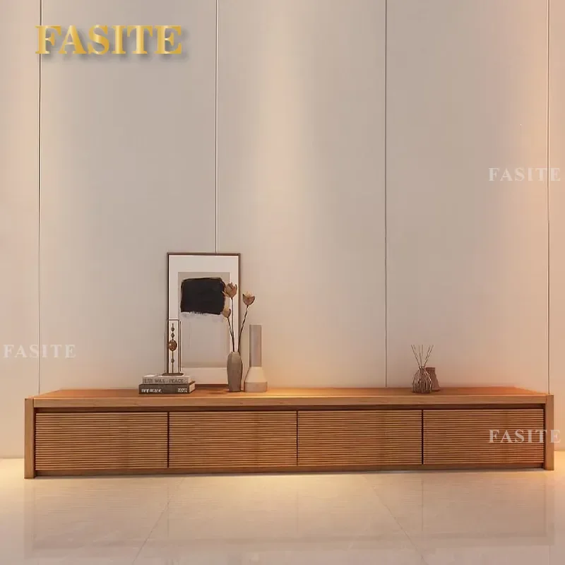 For FAS Cherry Wood TV Cabinet Medieval Modern Minimalist Retro Log Short Storage Unit Complete Furniture
