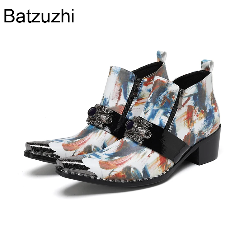 

Batzuzhi 6.5cm Heel Height Men's Boots with Iron Toes Zips Genuine Leather Ankle Boots Man Fashion Business, Paty Boots for Man