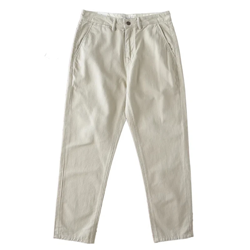 2024 Spring and Autumn New American Retro Heavyweight Woven Twill Casual Pants Men\'s Simple 100% Cotton Washed Straight Trousers