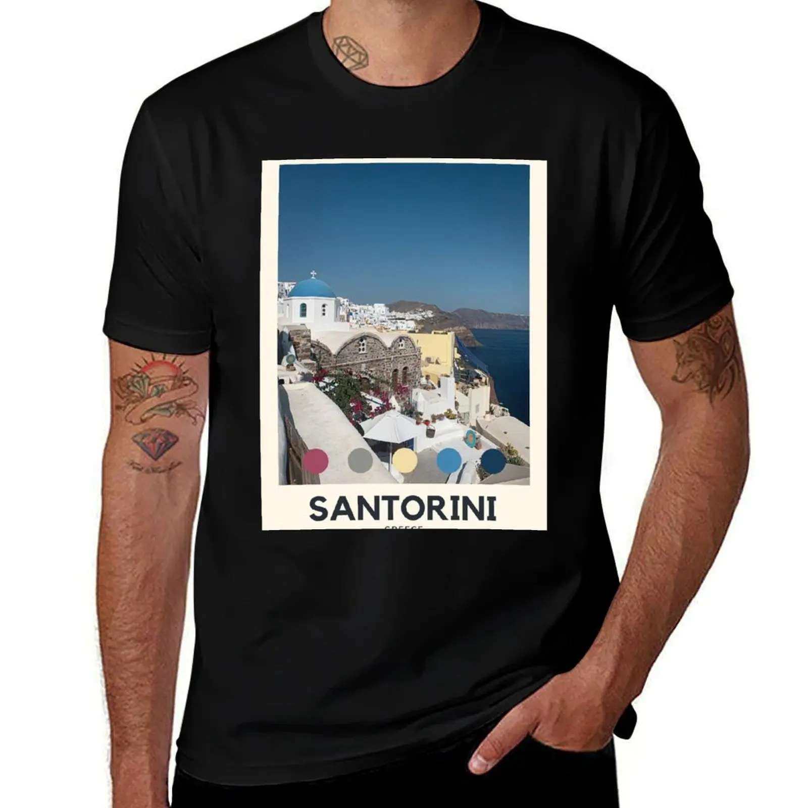 

Santorini Travel Poster T-Shirt baggy shirts vintage clothes quick-drying funny gifts mens t shirt