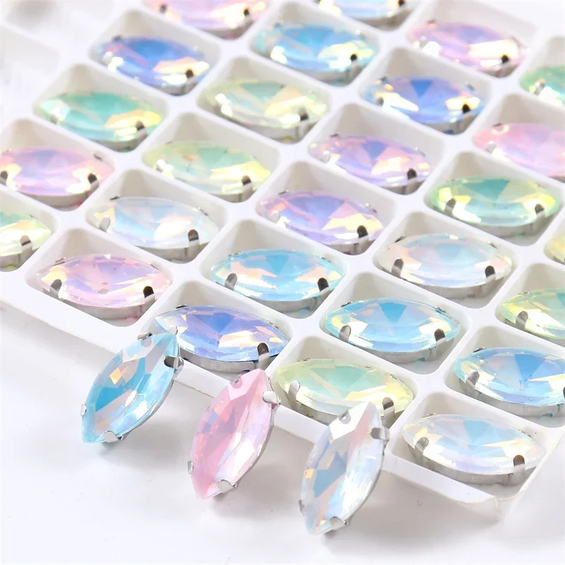 Jelly Horse Eye Sew on Glass Stones With Silver Claw Crystals Rhinestones Flat Back Stones For Clothes Accessories Wedding Dress