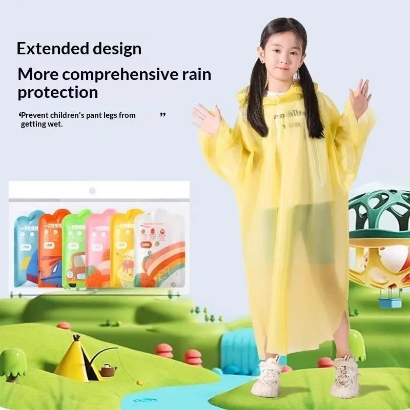 8/12PCS Kids Disposable Thickened Extended Rain Poncho, Card-Sized Hooded One-Piece Raincoat For Rafting Hiking Travel
