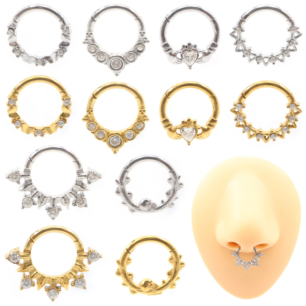 Alisouy 1PC Stainless Steel Heart Finger Zircon Nose Ring Ear Captive Tragus Cartilage Helix Hoop Earring Piercing Body Jewelry