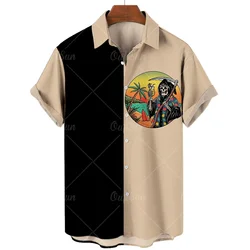 2022 Skull Hawaiian Shirt Summer Men's Short Sleeve Harajuku Digital Print Oversized T-Shirt