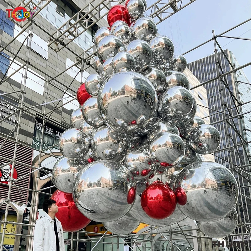 Dazzling Giant Outdoor Silvery Inflatable Mirror Ball For Disco Party Decoration 50cm 100cm Inflatable Mirror Spheres