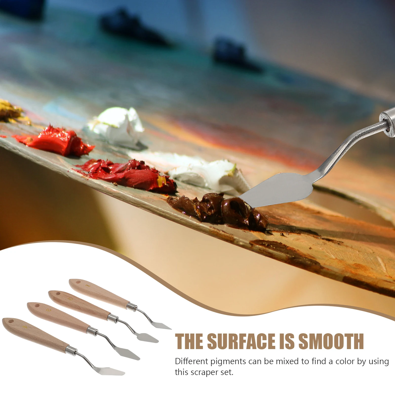 

4 Pcs Spatula Oil Paint Scraper Painting Tool Accessories Stainless Steel Khaki Palette Student